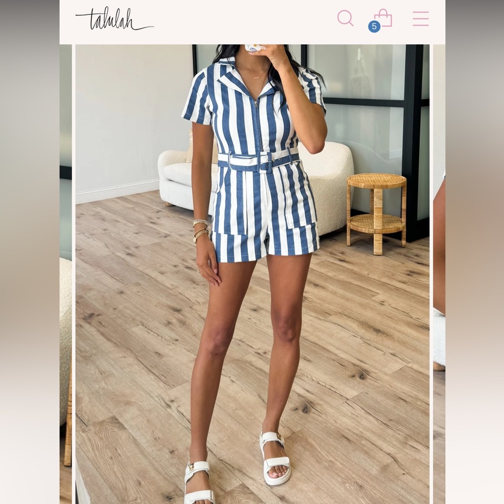 Blue & White Striped Romper